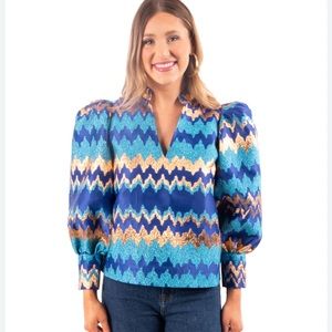 Blue Zigzag Patterned Women's Top